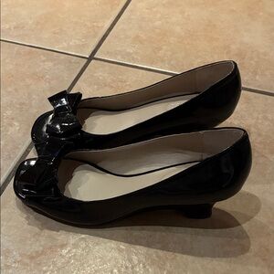Nickels Black Patent Peep Toe Bow Wedges
